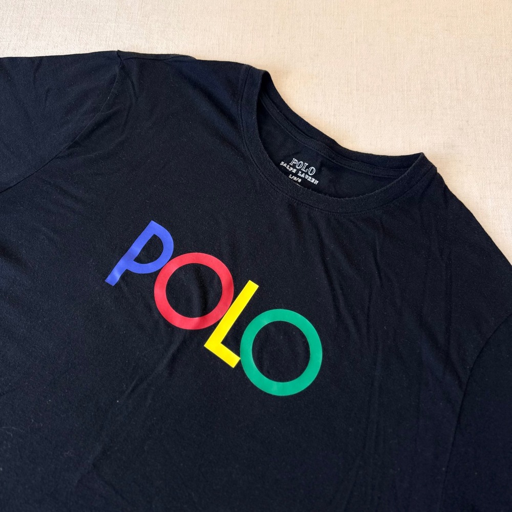 Polo Ralph Lauren Mens Large Black Multi Color Graphic Logo T-Shirt Crew Neck - Picture 4 of 4